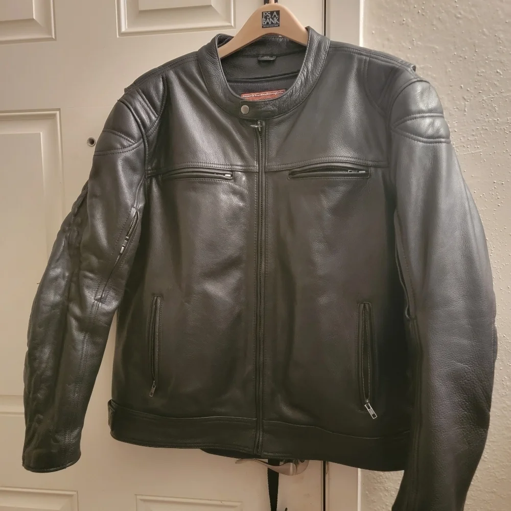 FIRST Classic  Black Leather Moto Biker Motorcycle Racer Jacket Men Size…